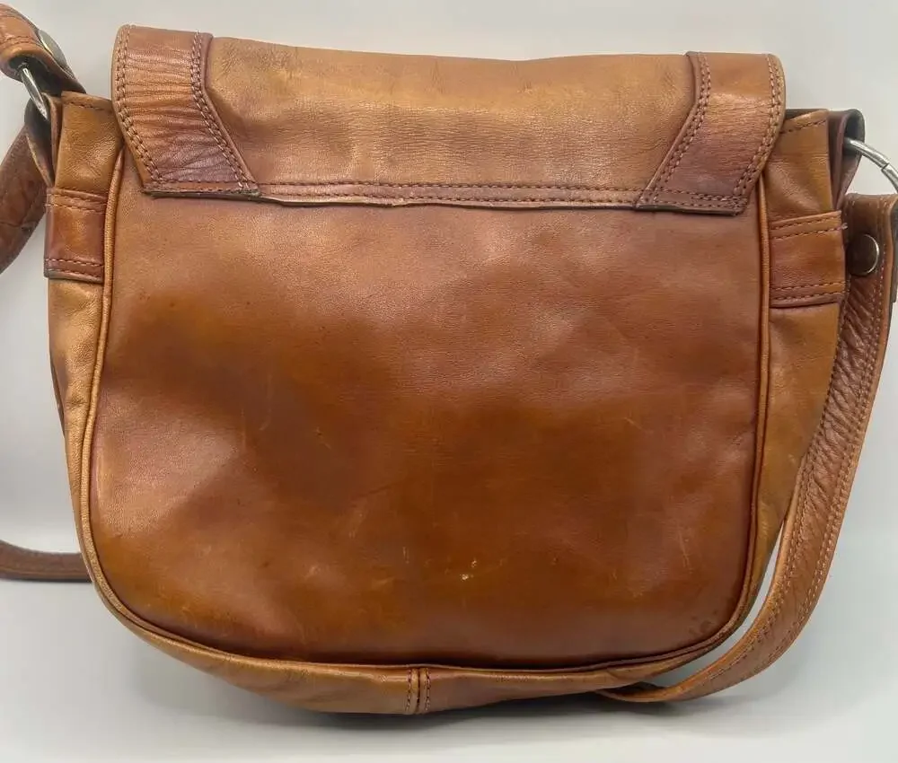 Vintage Brown Leather Crossbody Messenger Bag